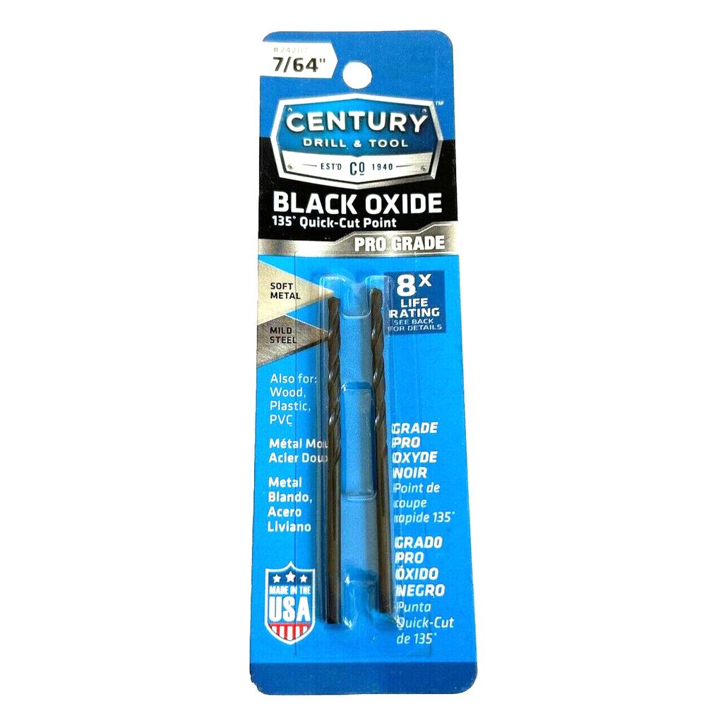 Century Drill & Tool 7/64" Black Oxide High Speed Steel Drill Bit Metal 24207